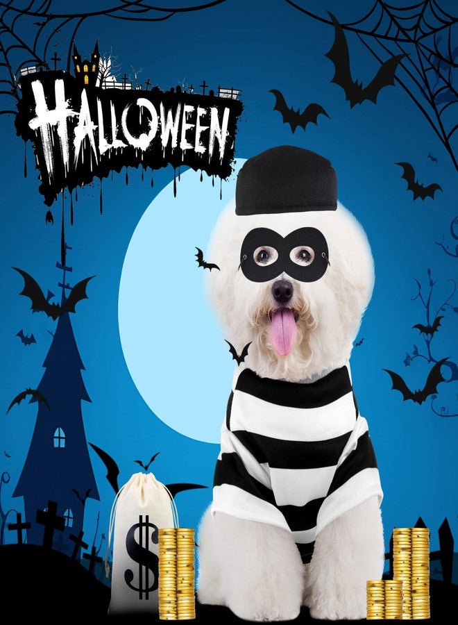 Velmitten Dogs Robber Costume for Pets Halloween Robber Puppy Costume Set, Pooch Shirts Washable Dog Hat Thief Eye Mask Money Sacks Bag 20 Pcs Plastic Gold Coin for Pup Cosplay Party (S) - Image 3